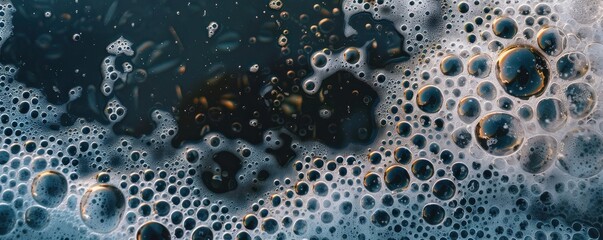 Microscopic Water Bubbles and Foam Formation with Blue and Black Tones