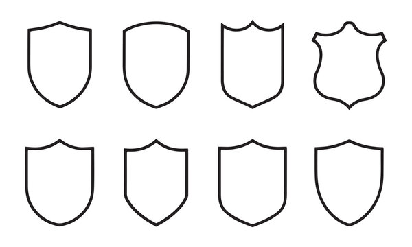 Set of shield outlines for protection and security