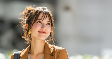 Naklejka premium 微笑む都会の女性のフレッシュな表情