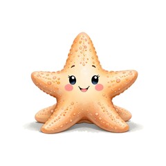 Cute Starfish Character with Smiling Face on White Background