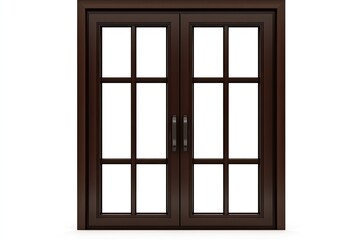 Dark brown double doors with divided panes