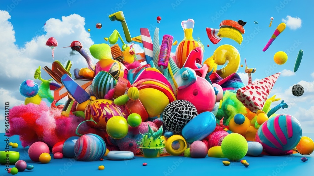 Poster bright and bold color explosion with modern pop shapes and energetic visuals to the music beat