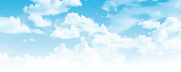 Summer blue sky cloud gradient light white background. Panorama view blue sky image. Vector illustration.
