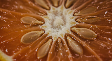 Close Up View Of A Refreshing Juicy Blood Orange With Seeds