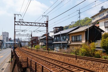 Obraz premium Urban railway tracks in Japan