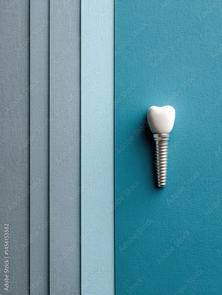 Poster innovative tooth implant displayed against a minimalist background with ample copy space for dental 