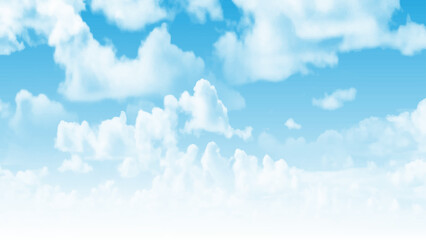 Summer blue sky and white clouds background. Beautiful clear cloudy in calm sunlight spring season. Horizontal view blue sky image. Vector illustration.