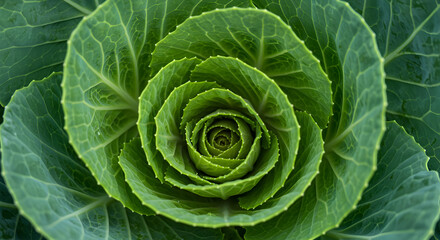 Obraz premium Ornamental Cabbage Close-Up Featuring Intricate Leaf Patterns and Green Textures