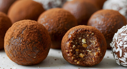 Delicious Chocolate Energy Balls Covered with Cocoa Powder Ready To Eat