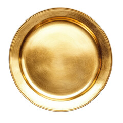 Top View of Elegant Golden Plate Isolated on White Background