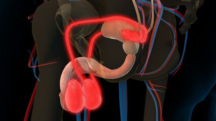 Male reproductive system vas deferens and testis for medical concept 3D rendering