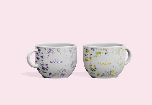 Two Porcelain Frontal View Cups Mockup