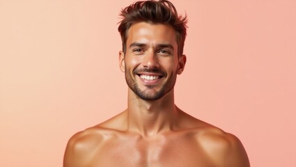 Fototapeta premium Summer Fridays. Summer Confidence. Male man model isolated background. Image exudes carefree summer confidence, capturing relaxed and charming moment of male empowerment in sunlight.