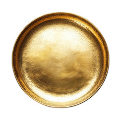 Top View of Elegant Golden Plate Isolated on White Background