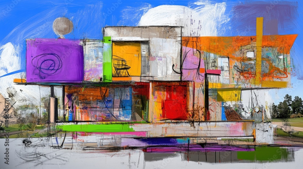 Poster architect's vision merging technical lines with autumn colors and bold art strokes