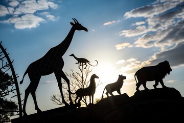 Fototapeta premium Animal Silhouettes Against a Dramatic Sunset