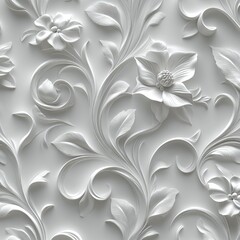 White floral 3D relief wall texture pattern design for home decor