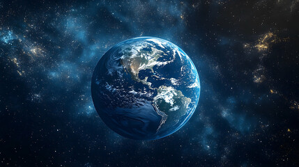 Naklejka premium Earth sphere surrounded by cosmic dust particles in outer space.