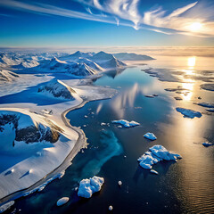 Isolated Frozen Peninsula in Antarctica &ndash; Top View Landscape