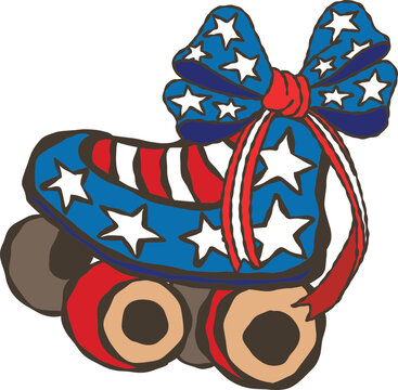 America Retro Roller skate on independence day, Hand-drawn Cartoon Roller skate Star shape with ribbon