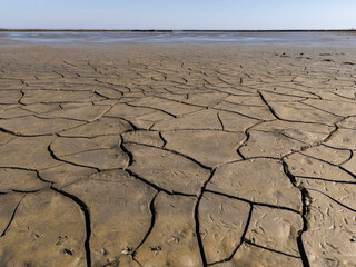 Cracked Clay in the Wadden Sea – Aerial View Symbolizing Climate Change