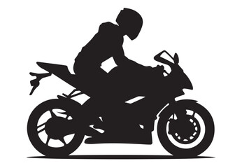 Fototapeta premium silhouette of a motorcycle rider logo silhouette vector, speed motorcycle rider logo icon silhouette, black and white person motorcycle rider silhouette vector logo on white background