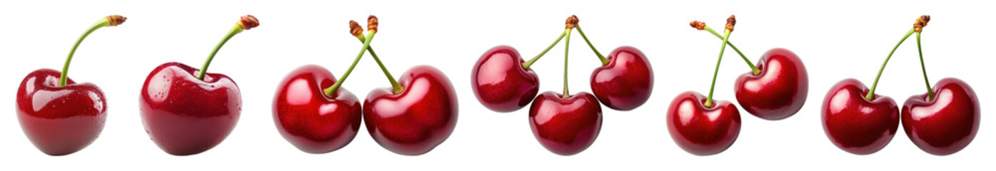 PNG Fresh vibrant cherries beautifully arranged transparent background.