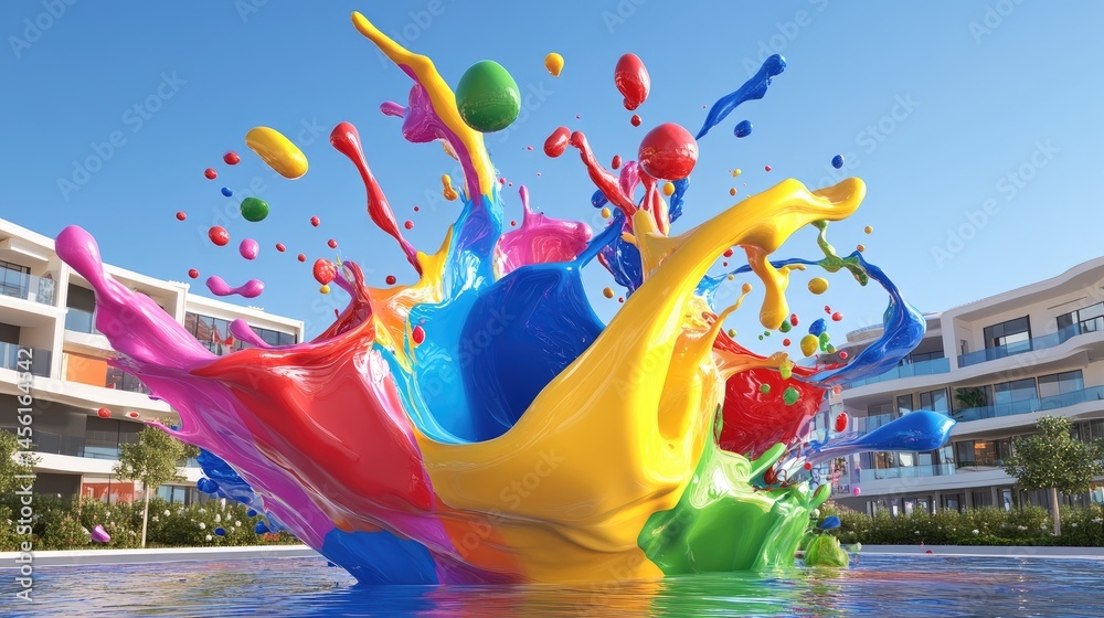 Poster 3d colorful paint wave spiraling in air, futuristic art splash against soft gradient background