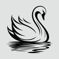 Peaceful swan gliding on water silhouette vector illustration