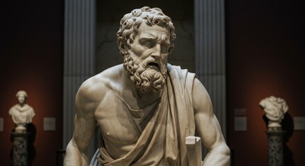 Obraz premium Ancient marble statue of a bearded man in a museum