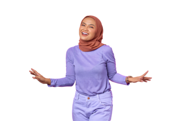 Portrait of beautiful young Asian woman dancing happy and cheerful isolated on transparent background