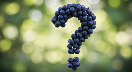 Questionable Harvest: Grapes Form a Question Mark on Bokeh Background