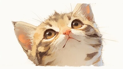 Kitten portrait looks upwards with big eyes and a curious expression on face