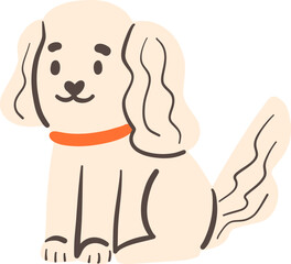 Sitting White Spaniel with Fluffy Ears