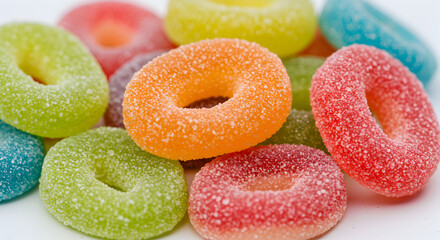 Pile Of Sugary Fruit Flavored Candies On A White Surface