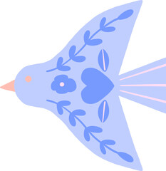 Decorative folk art bird illustration in flight
