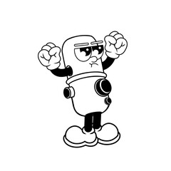 Retro character design of angry microphone outline