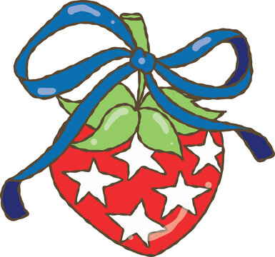 4th of July Strawberry with Ribbon, Patriotic Bow Sublimation Design