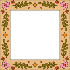 Floral decorative border frame with leaves and flowers