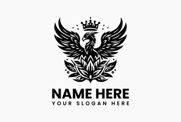 Minimalist harpy silhouette with floral crown and delicate wings in elegant line-art vector logo design, blending mythological symbolism with graceful minimalism  