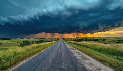 Empty highway under dramatic storm clouds