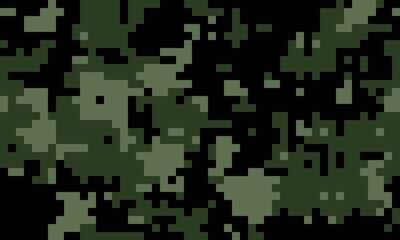 Abstract digital camouflage pattern.  Dark green and black pixelated texture ideal for backgrounds, website design, or militarythemed projects.