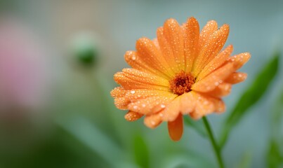 a totally strong orange ringelblume with dew on top, Generative AI