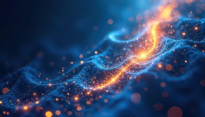 Abstract swirling blue and gold light, vibrant sparks , fire, elegant