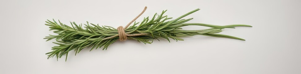 Fototapeta premium Aromatic rosemary bundle, tied naturally with twine, isolated against a clean, bright white backdrop, bundle, tied, rosemary