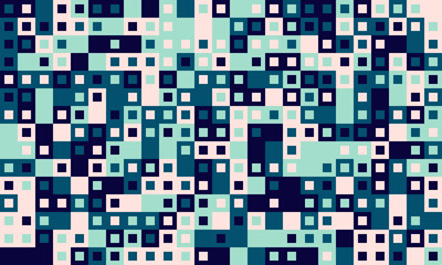 Abstract geometric pattern of teal, navy, and blush squares.  Modern, pixelated design ideal for tech backgrounds, website banners, or textile prints.