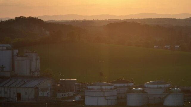 Bioagra Goswinowice Ethanol Production Plant located near Nysa in Poland. Aerial drone view of methanol and ethanol factory plant.  Polish producer of bioethanol and ethanol produced from corn grain.