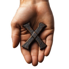 Fototapeta premium Hand holding cross symbol religious faith hope spiritual belief concept on transparent background