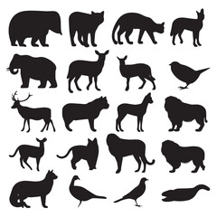 Vector silhouette set of animal on white background