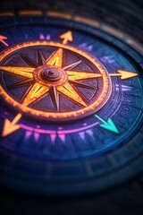 Colorful compass with vibrant arrows and intricate details. Leadership development decision-making and coaching concept.